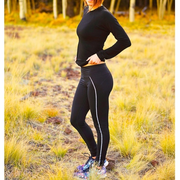 SWEATY BETTY Black Yoga Leggings Running Reflective Detail Stripe Workout - Picture 1 of 7